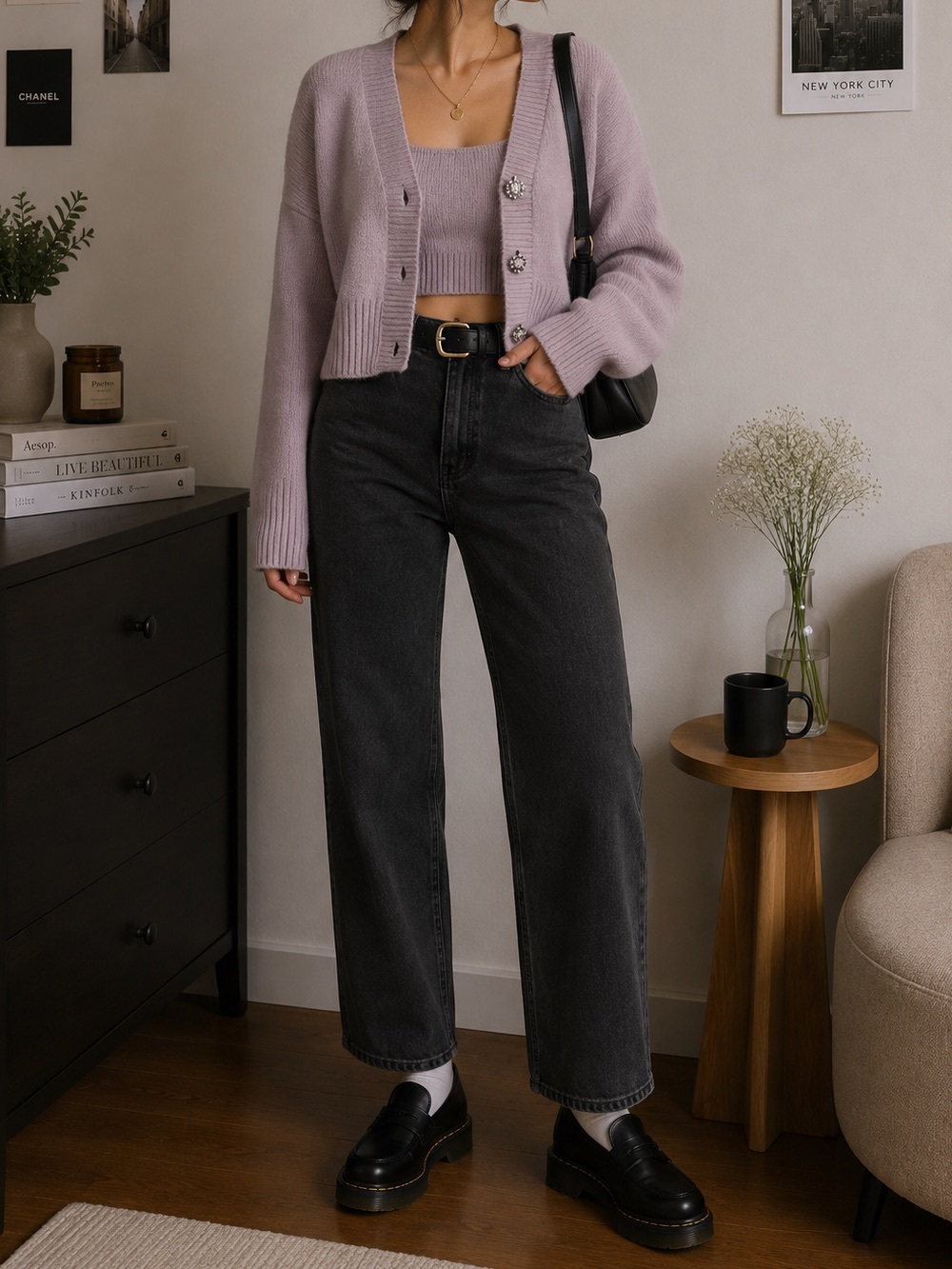 H&M Lavender Knit Crop Tank & Cardigan Set